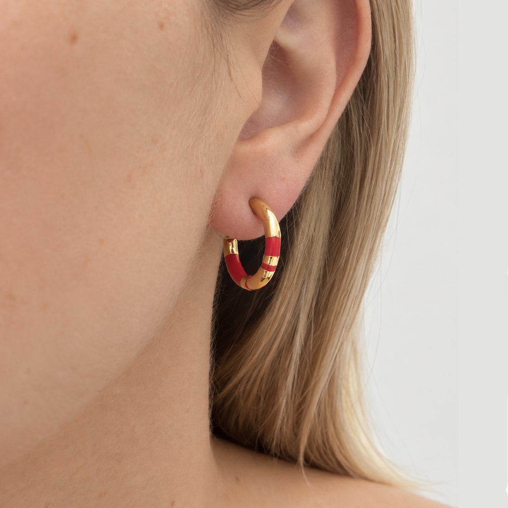 Positano Mini Hoop Earrings, Coral
