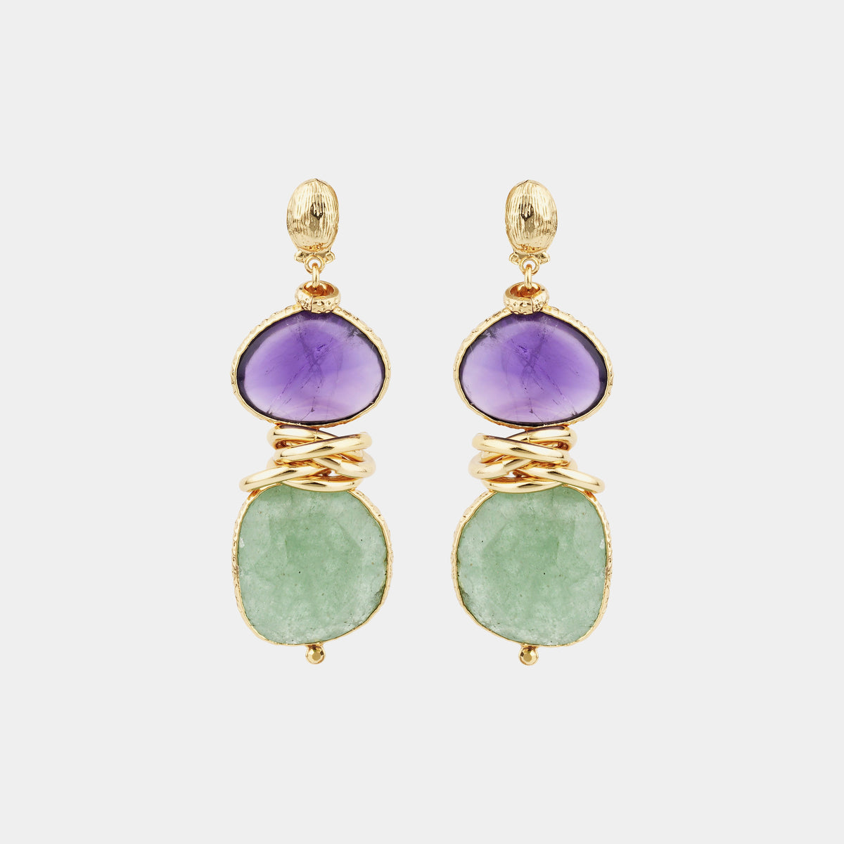 Sirena Earrings, Amethyst and Green Quartz