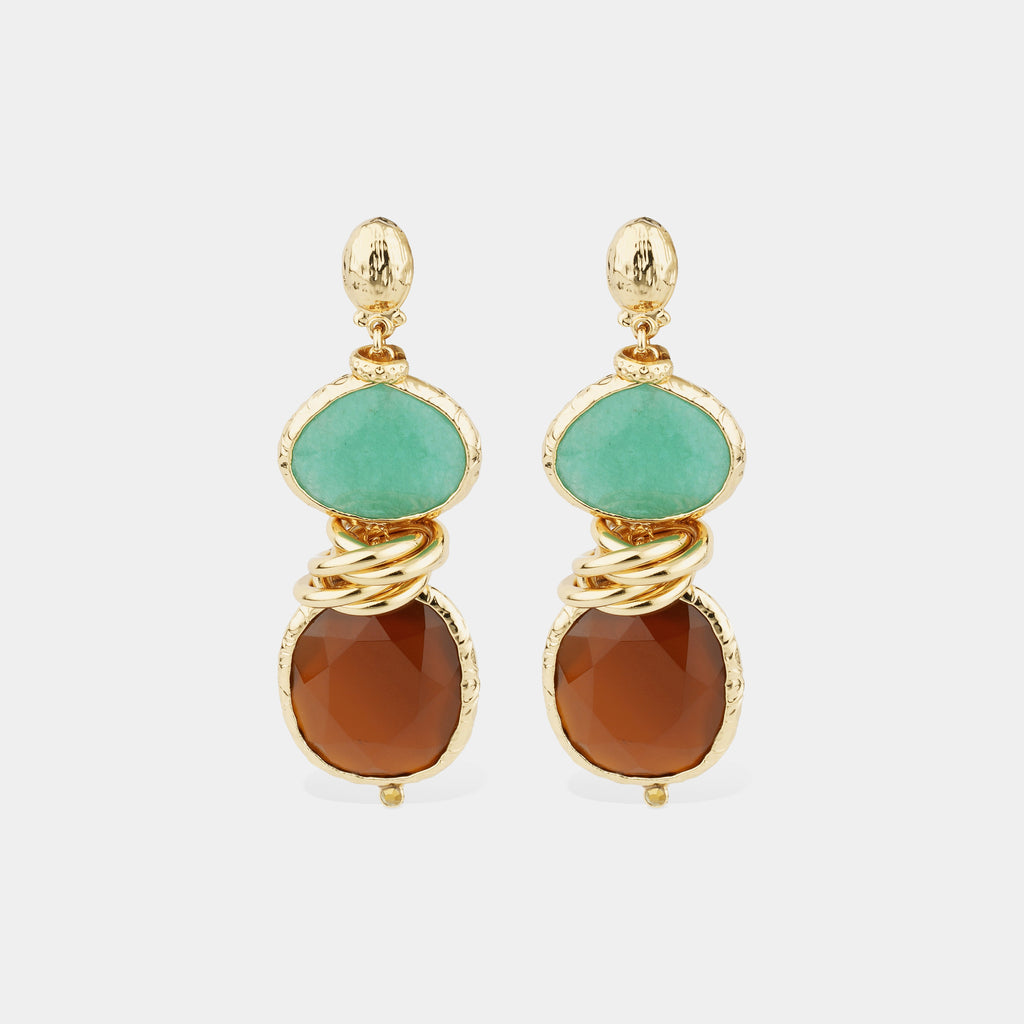 Sirena Earrings, Green Aventurine & Brown Calcite