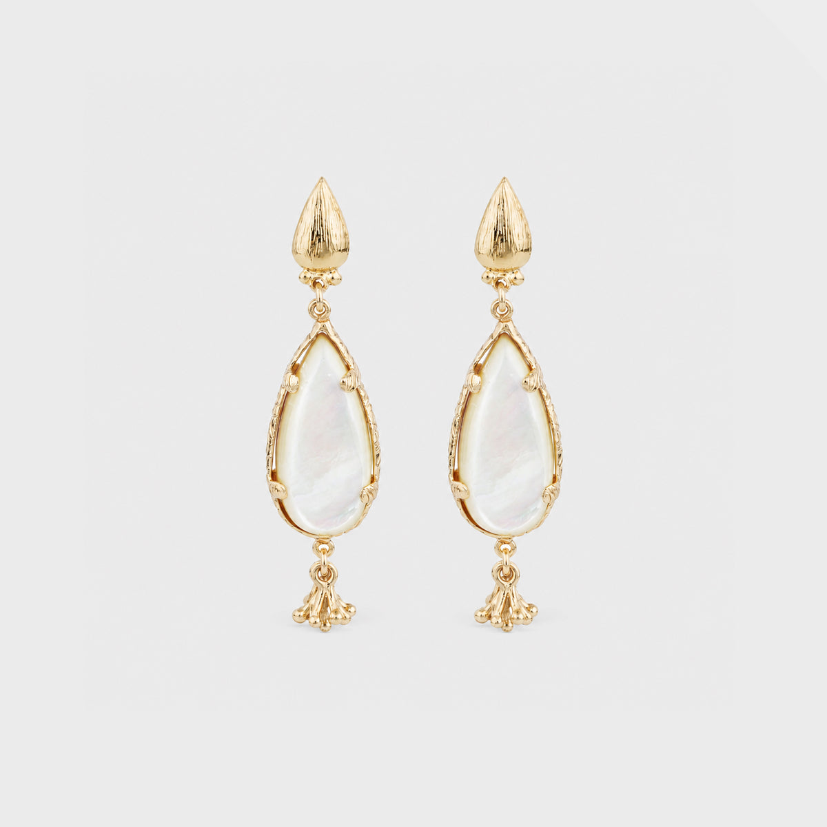 Small Teardrop Stud Earrings, White Mother-of-Pearl