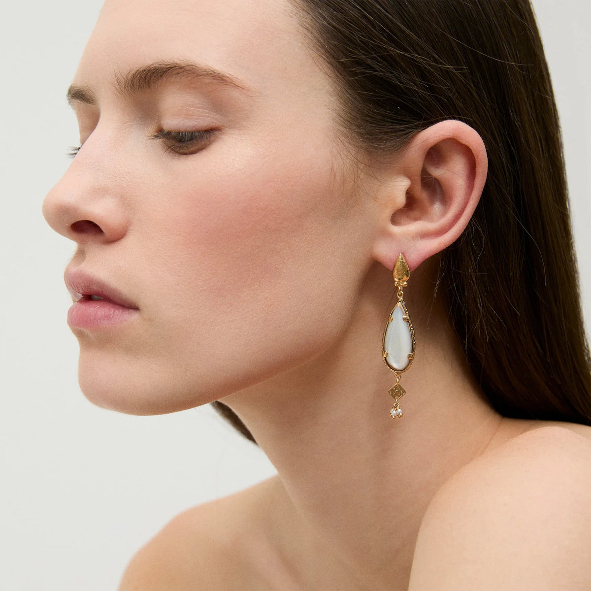 Small Teardrop Stud Earrings, White Mother-of-Pearl