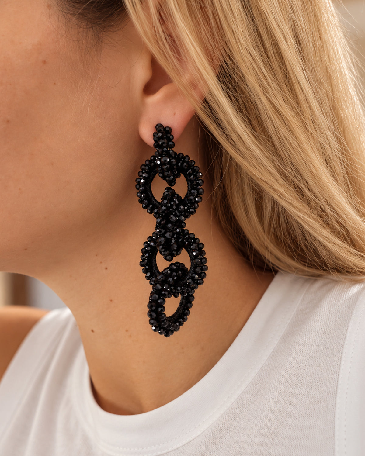 Tulip Long Earrings, Black