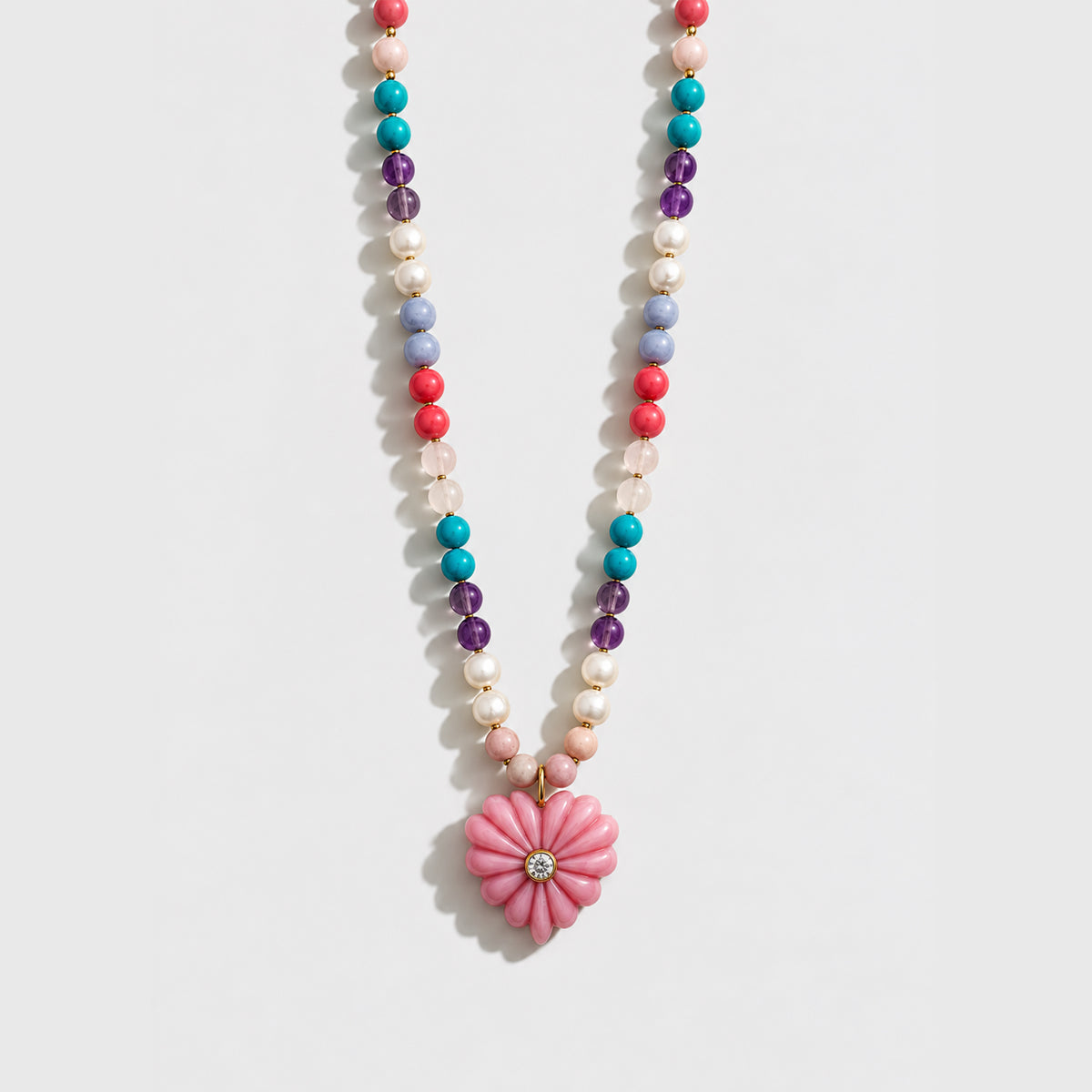 Large Love Necklace, Pink Opal