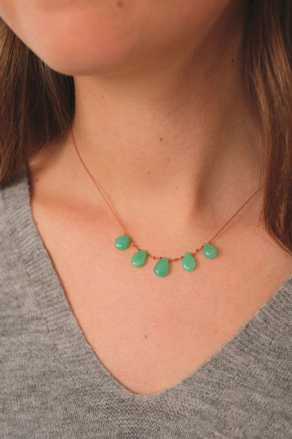 5-DROP NECKLACE , CHRYSOPRASE