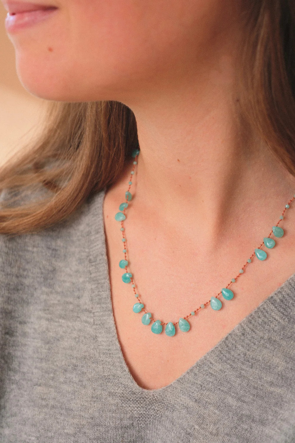 OFFSET NECKLACE , AMAZONITE